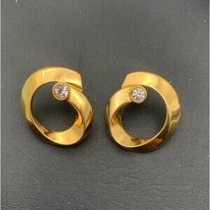 Vintage 1987 AVON Gold Tone Ribbon Sparkle Pierced Earrings